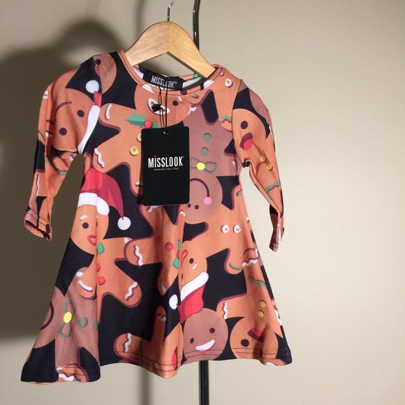 Misslook Infant Baby Girls Holiday Christmas Gingerbread Dress 12-18 Months - Picture 2 of 12